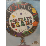 Round graduation balloon with colorful stars and "CONGRATS GRAD!" text