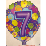 Number 7 birthday balloon with colorful confetti and balloons