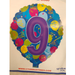 Colorful foil balloon shaped like the number 9