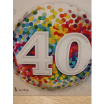 Round balloon with the number 40 and multicolored confetti dots