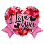 Heart-shaped balloon with "I Love You" text and pink side balloons