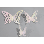 Three pastel butterfly wall decals on a gray background
