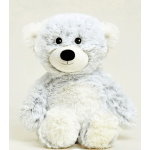White plush teddy bear with black eyes and nose
