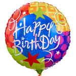 Colorful round birthday balloon with "Happy Birthday" text