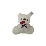 White teddy bear with a red rose and black ribbon