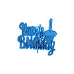 Blue "Happy Birthday" balloon with a cupcake graphic