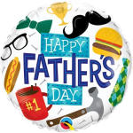 Father's Day balloon with mustache, tie, glasses, and burger graphics