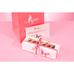 Pink gift box with ribbon and a cookie tray, plus a thank-you card