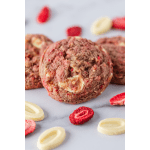 Close-up of berry-studded cookies with white chocolate pieces