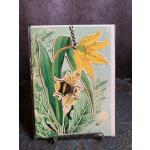 Decorative card with a yellow flower and a bee illustration