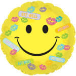 Yellow smiley-face get well balloon with colorful leaf prints