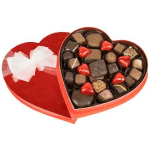 Heart-shaped box of assorted chocolates with a white bow