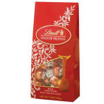 Red Lindt Lindor truffles gift box with a window showing wrapped chocolates