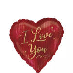 Heart-shaped red balloon with gold "I Love You" text