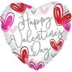 Heart-shaped balloon with "Happy Valentine's Day" text and red and pink hearts