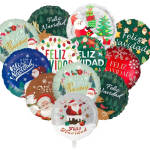 Cluster of Christmas balloons with Feliz Navidad text and Santa designs