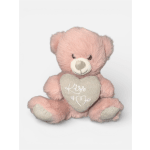 Pink teddy bear holding a heart with "Kiss Me" text