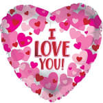 Heart-shaped balloon with pink hearts and "I LOVE YOU!" text