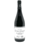 Bottle of red wine with a white label