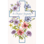 Sympathy card with watercolor flowers around a blue cross