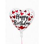 Globo Metálico de Corazón "Happy Birthday" con Corazones Rojos