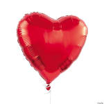 Red heart-shaped foil balloon with a white ribbon