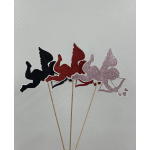Glittery fairy silhouette picks in black, red, and pink on sticks