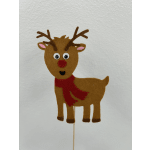 Felt reindeer decoration with a red scarf on a stick