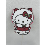 Hello Kitty cutout on a stick wearing a red holiday outfit
