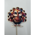 Decorative turkey topper on a stick with colorful feather details