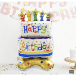 Stacked birthday balloons with colorful star toppers