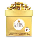 Gold Ferrero Rocher chocolate gift box with a large ribbon bow