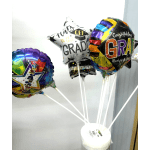 Graduation balloons in star and round shapes on white sticks