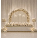 Luxe White Floral Head Table and Grand Arch Backdrop