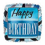 18" Blue Square Happy Birthday Mylar