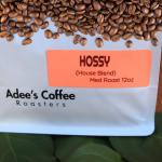 Bag of coffee beans labeled Hossy House Blend