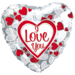 Heart-shaped balloon with "I Love You" text and red hearts
