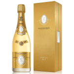 Bottle of champagne with matching tall gold gift box
