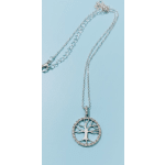 Tree of Life sterling silver necklace framed with rhinestone crystals on 42 inch chain