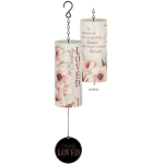Hanging memorial wind chime with two floral cylinders and 'Deeply Loved' text