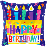 Colorful birthday balloon with candles and "HAPPY BIRTHDAY" text
