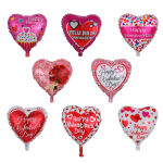 Heart-shaped Valentine’s Day balloons with heart patterns and messages