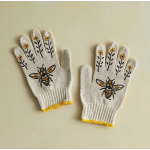 Pair of knit gloves with bee and flower designs