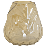 Amber glass vase with a wavy, faceted shape