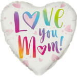White "Love You Mom!" Mylar Balloon