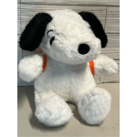 Plush Snoopy stuffed animal with black ears and orange straps