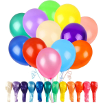 Colorful balloons with matching ribbon tails on a white background