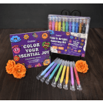 Coloring book set with pens and orange flowers