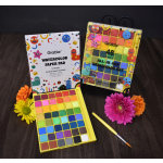Watercolor paint sets with a brush and colorful flowers