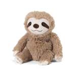 Small brown sloth plush toy with a smiling face sitting upright on a white background